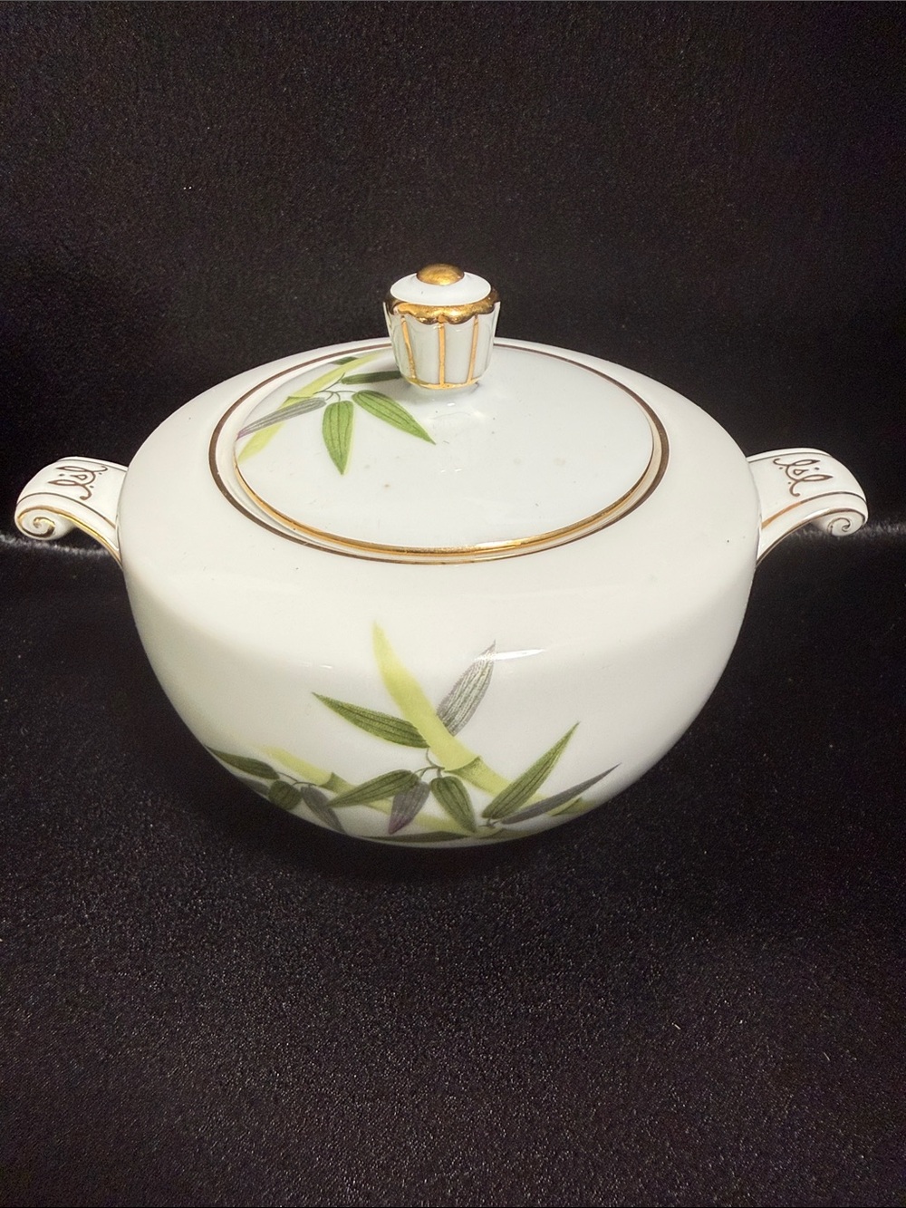 Noritake Green Bamboo Sugar Bowl with Lid